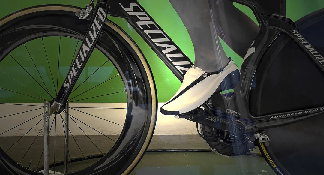 Testing aerodynamics of new triathlon cycling shoes